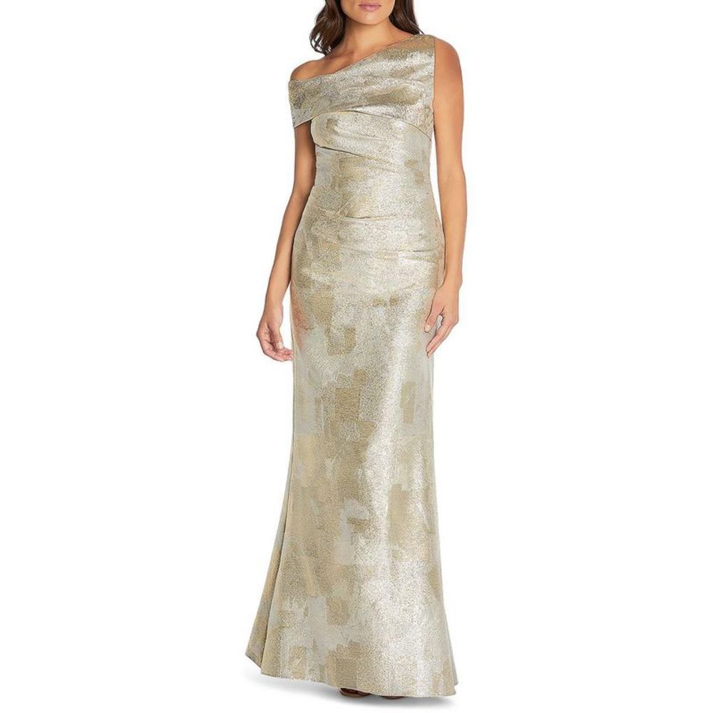 Aidan Mattox Metallic Asymmetric Maxi Evening Dress Gown NWT. Perfect MOB/MOG